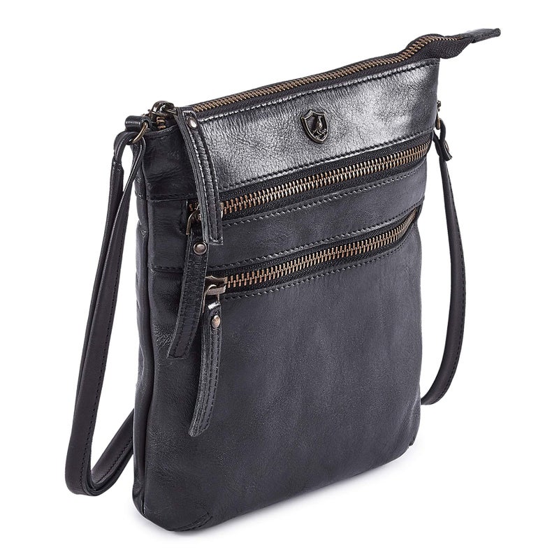 Cochoa Crossbody Sling Bag for Women Small Real Leather Purse Vintage Travel Crossover Shoulder Bag Handmade (Black Washed Vintage) - Image 1